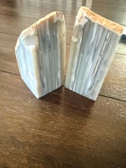 Vintage Natural Blue Gray Agate Bookends – Heavy Solid Stone – 5” Tall