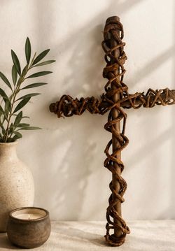 Large Rustic Grapevine Cross 32x19 | Christian Wall Decor | Farmhouse Wood Cross