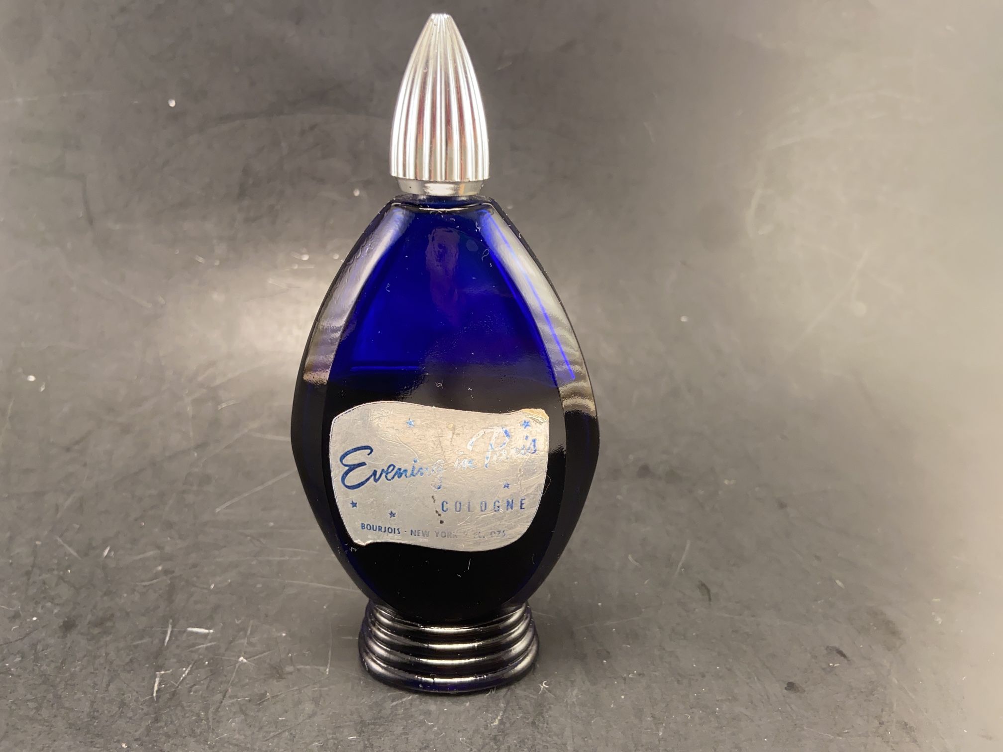 Vintage Evening In Paris 1 Oz Eau De Toilette Cobalt Perfume Bottle (3/4 full)-Vanity Item
