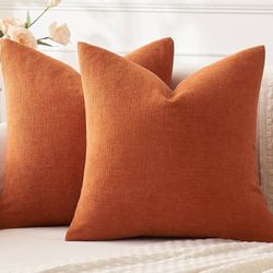 MIULEE Burnt Orange Chenille Pillow Covers. 18”X18””. Inserts Not Included. Set Of 2.