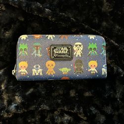 Star Wars × Loungefly Chibi Character Zip Wallet — NEW / Never Used