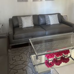 Stainless Steel Base Leather Sofa