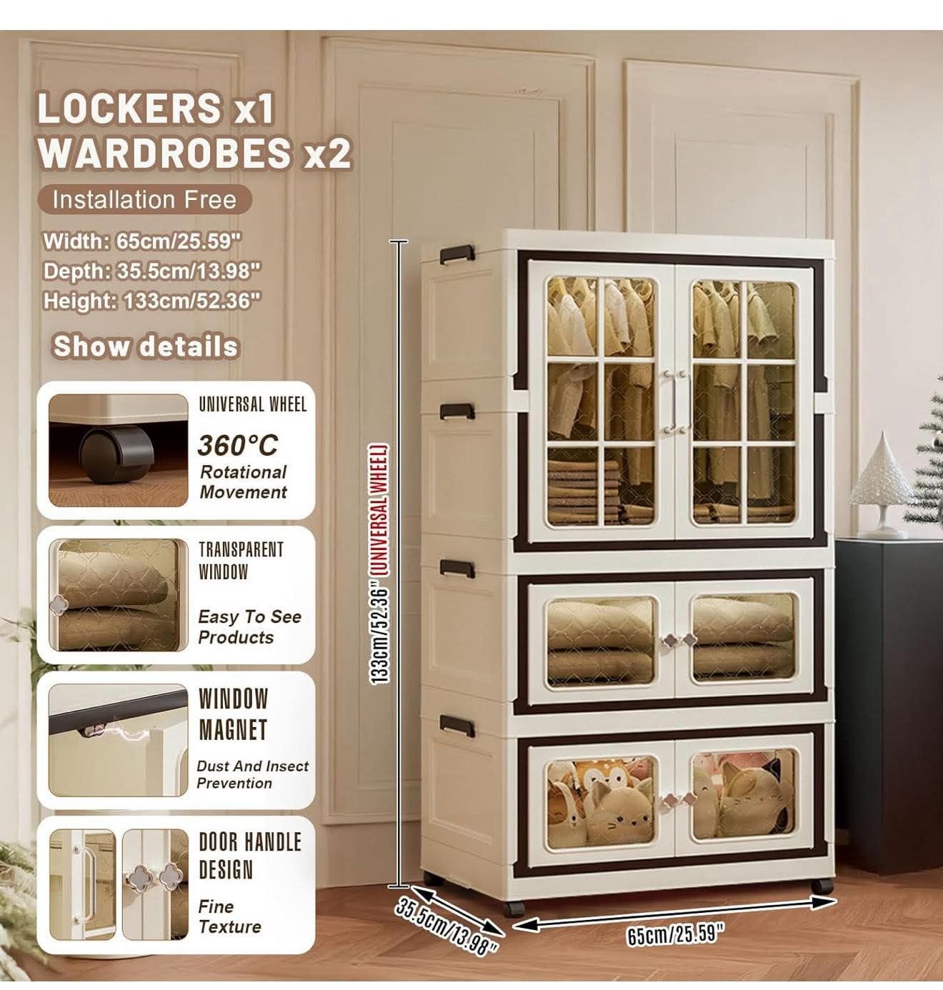 4 Tier Storage Bins with Lids, Stackable Closet Organizers with Wheels, T-3