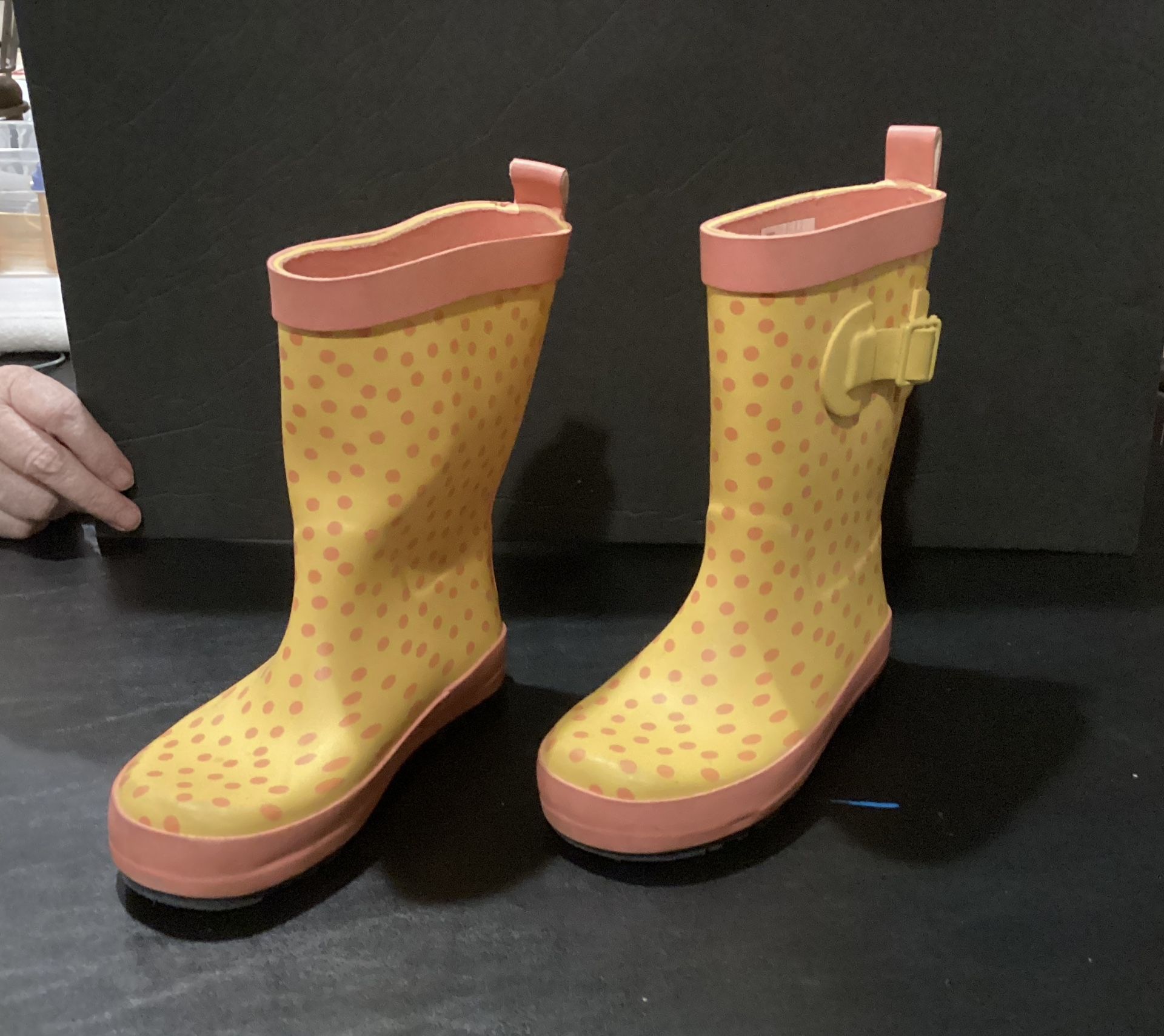 “Rain Boots Rubber Yellow With Pink Polka Dots Girls Size 9/10 Target Gardening