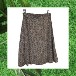 Laura Scott Brown & Multicolor Geometric Designs Midi (Below Knee) Skirt Women Large