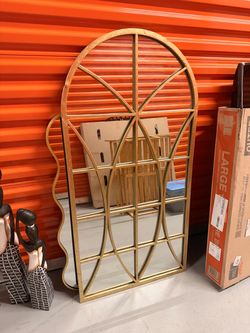 Large Gold Arched Window Pane Wall Mirror and Second one