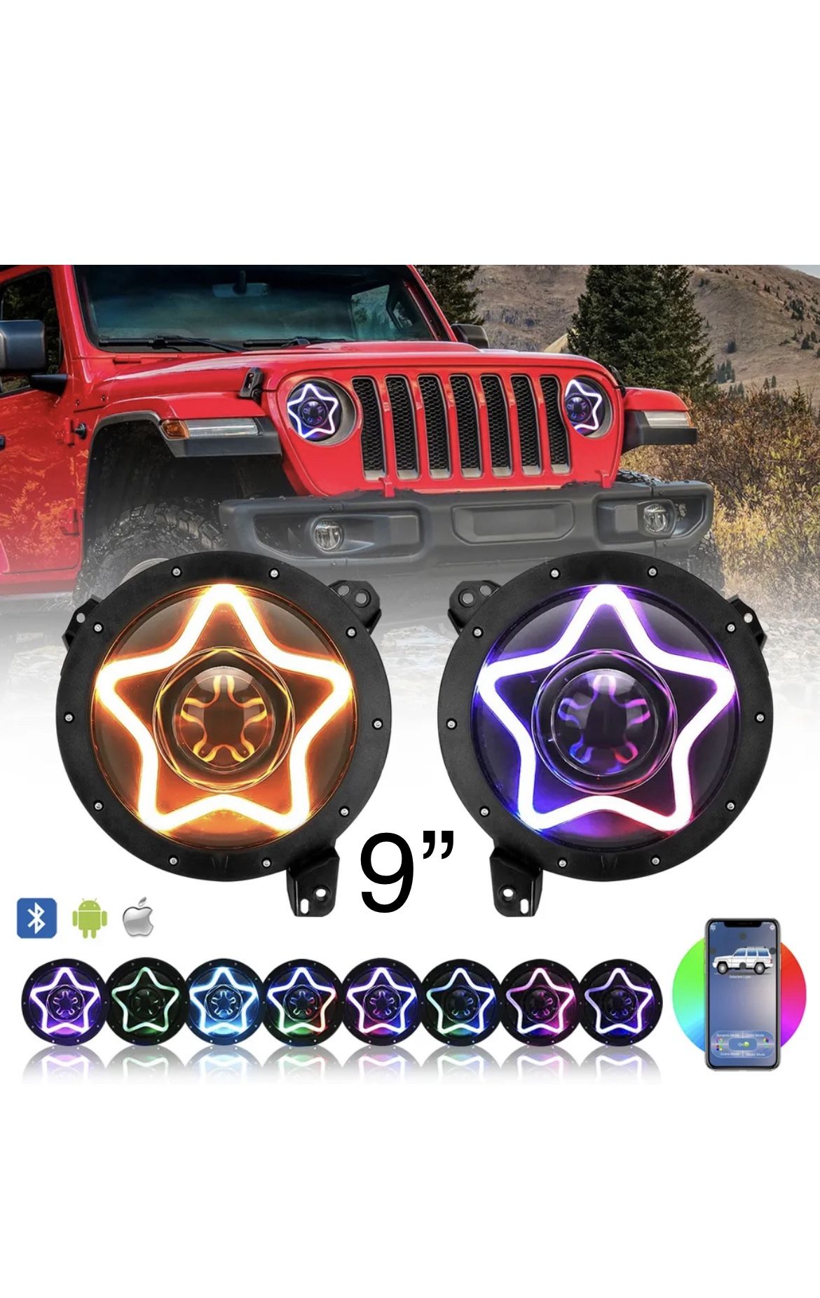 Pair Of 9” Inch Round Headlights Fit Jeep Wrangler JL Or Gladiator