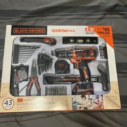 New BLACK+DECKER 12V Drill and 42 piece Home Project Kit Tool Sets Msrp($95)