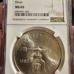 1980 Mo Mexico 1 Onza Silver MS65 NGC 