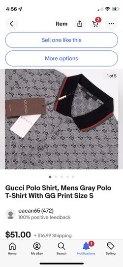 Gucci Polo Shirt, Mens Grey GG, Size S