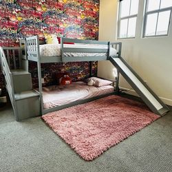 Kids Loft Bed with Slide & Stairs – Twin Over Twin | Gray