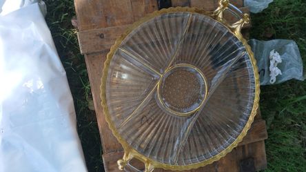 Antique Crystal Serving Platter $ Cake Plate