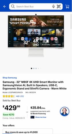 BRAND NEW Samsung 32" M8OF 4K UHD Smart Monitor
