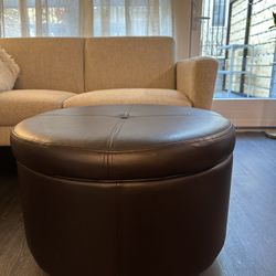 Ottoman - Chocolate Brown - Faux Leather