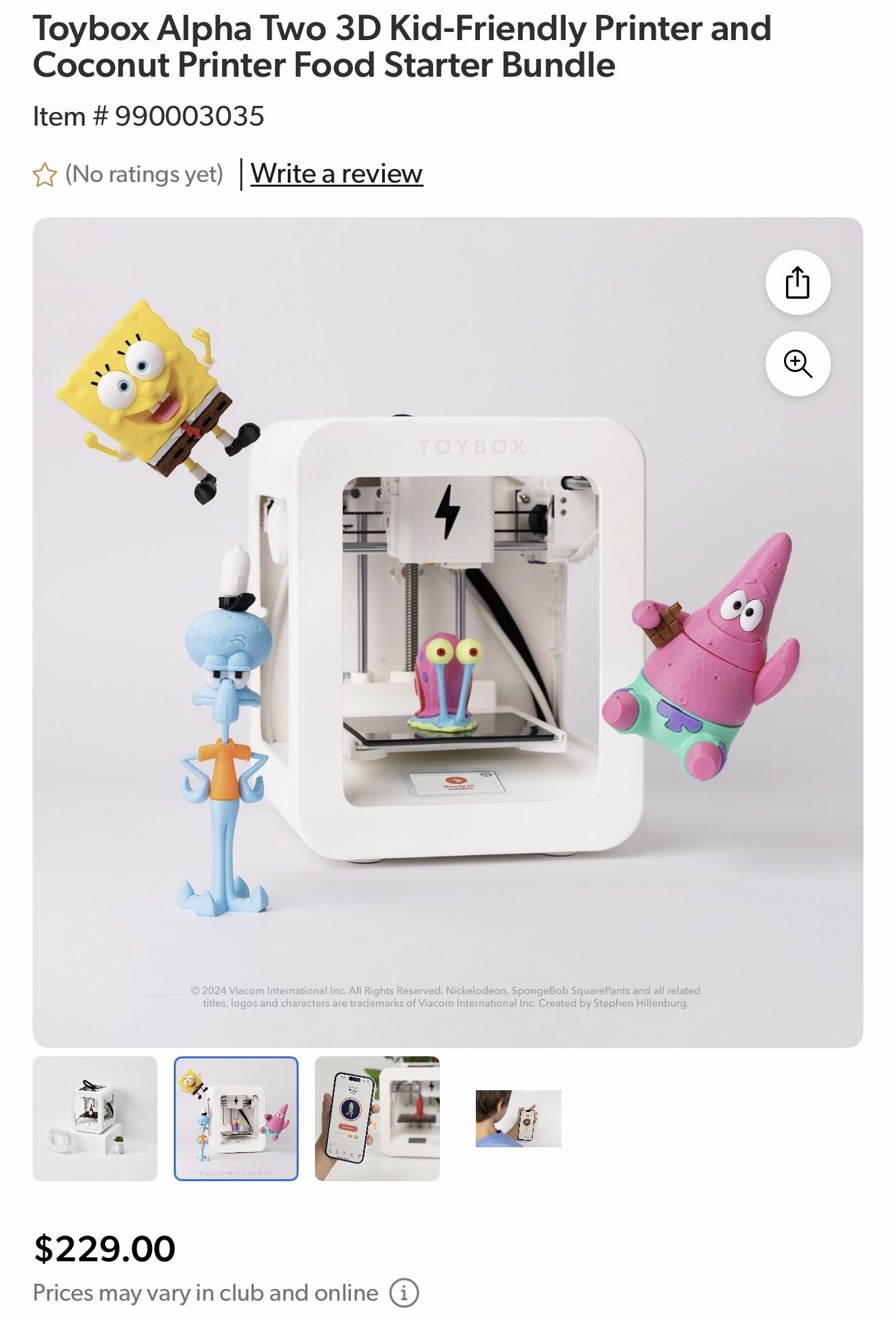 Toybox Alpha Two 3D Kid-Friendly Printer and Coconut Printer Food Starter Bundle