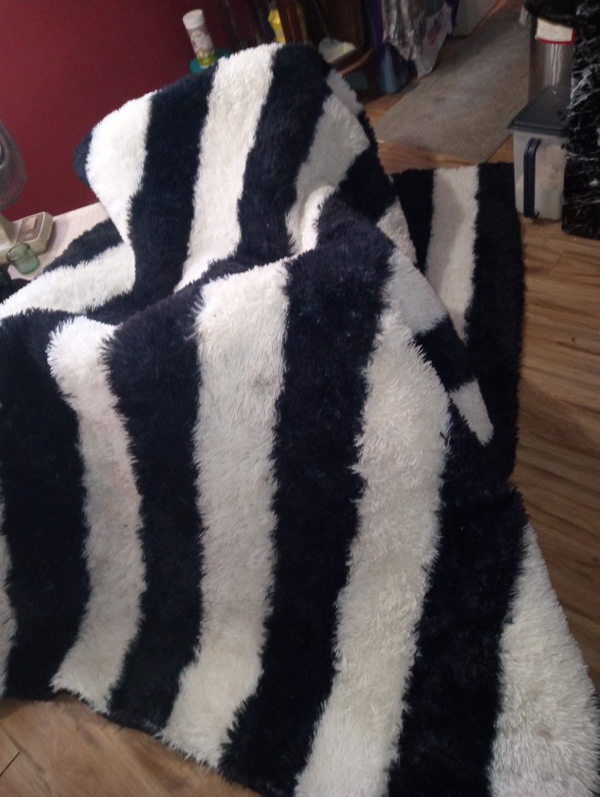 Black And White Striped Very Large Area Rug No Stains Shag