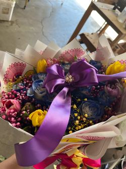 Blue roses with tulips