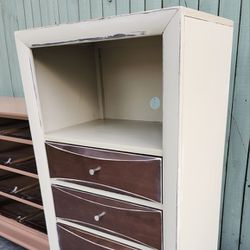 Small Wood Chest Cabinet, Beige And Brown