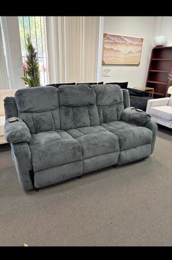 Brand New Dark Gray Plush 3 Seater Power Reclining Sofa