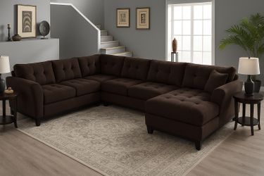 DELIVERY 🚚/NO DEPOSIT Cindy Crawford u shaped brown sectional couch w/chasie
