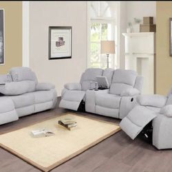 Light Gray Recliner Set Include Sofa, Loveseat And Chair Beautiful Set Brand New in Sealed Packaging 