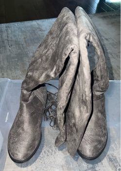 Gray Suede Over-the-Knee Boots