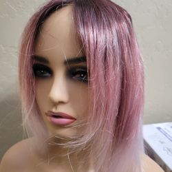 Short Pink Ombre Wig Synthetic