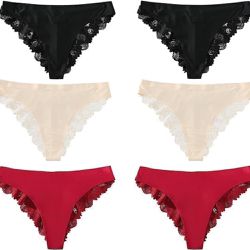 CINVIK Low Rise Bikini Panties Lace Trim Underwear for Women, XL