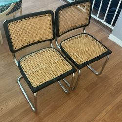 Set of 4 Cesca-Style Dining Chairs - Rattan Seat & Chrome Frame, Mid-Century Style