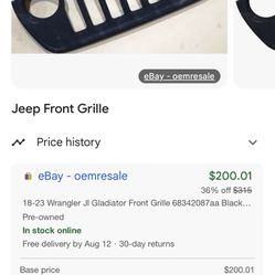 Jeep wrangler oem mopar front grille part # (contact info removed)7AA