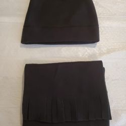 New Black Fleece Beanie Hat and scarf Set Adult sz Hand Crafted