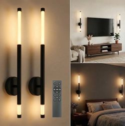 Battery Operated Wall Sconce Set of 2 Peel and Stick with Remote Black Cordless Wireless Rechargeable Wall Light