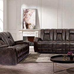 Abrielle - Dual Power Sofa & Loveseat - Dark Brown💳Financing Options