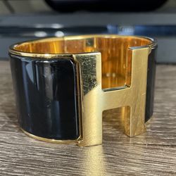 RARE Hermes Clic Clac Extra Wide Bracelet (Black & Gold)