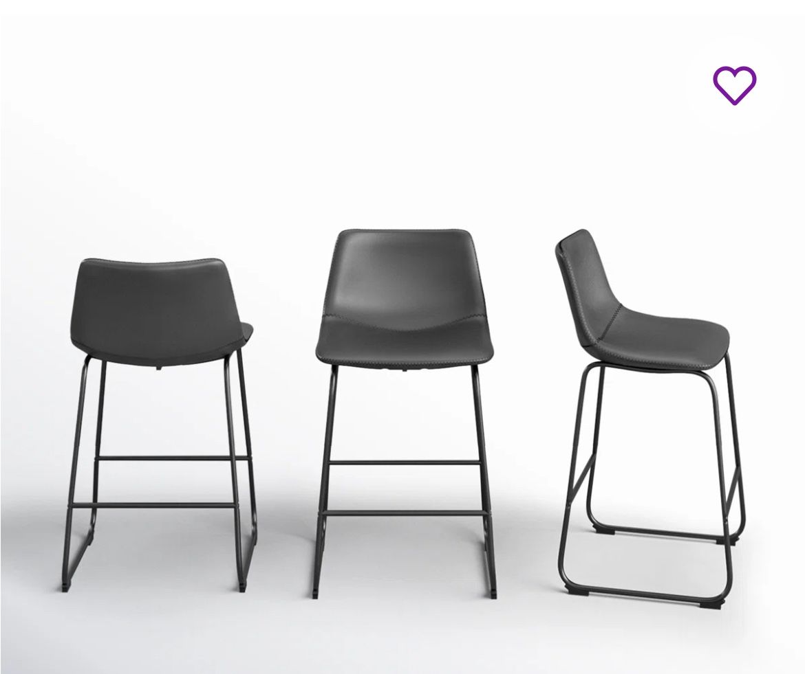 Dark Grey Leather Bar Stools