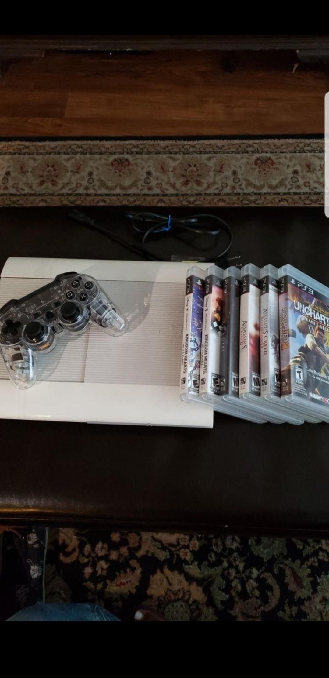 White PS3 with wireless light up controller and 6 games $125 OBO