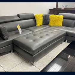 *Weekend Special!!!*---Sophisticated Ibiza Gray Leather Sectional Sofa W/Ottoman---Delivery And Financing Available🤠
