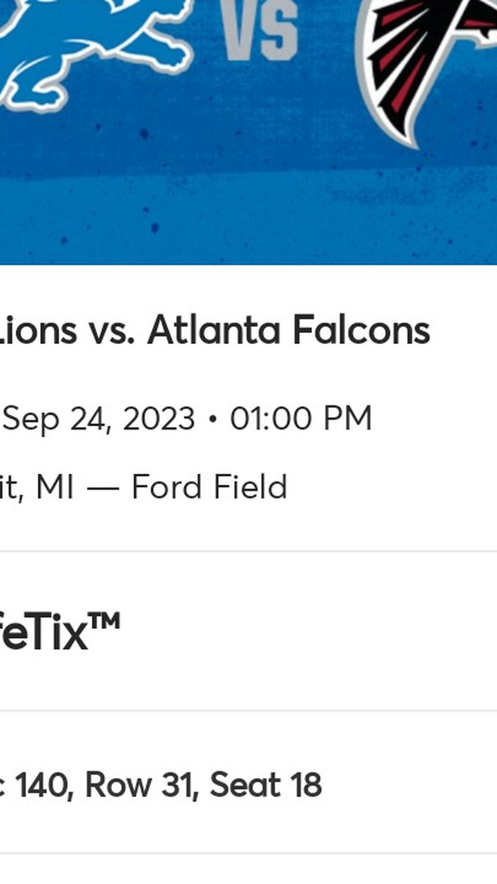 Lion Game Tickets For Falcon Game 9/24 1pm