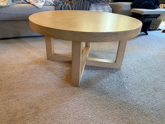 Studio McGee Round Light Oak Wood Coffee Table – Modern Geometric Base