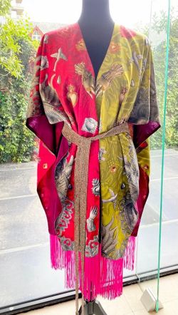 One-of-a-Kind Handcrafted Embroidered Fringe Kimono Caftan