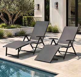 Folding Patio Pool Recliners Set of 2, Adjustable Outdoor Chaise Lounge Chairs