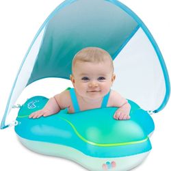 Baby Swimming Float Inflatable Baby Pool Float Ring Over for Age of 3-36 Months with Removable Sun Protection Canopy, Safety Bottom seat Support no fl