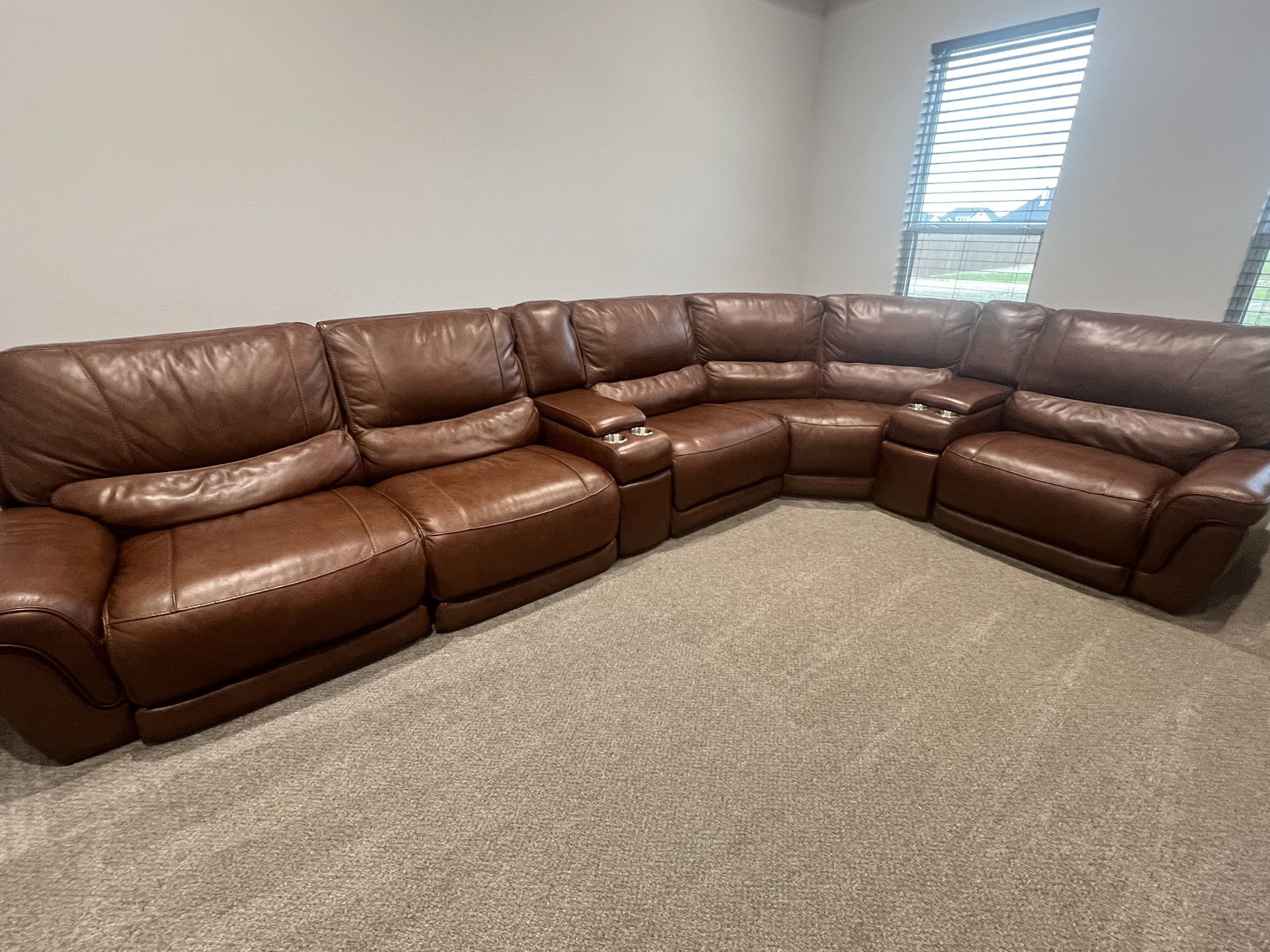 Brown Leather Sectional w/ electric recliners