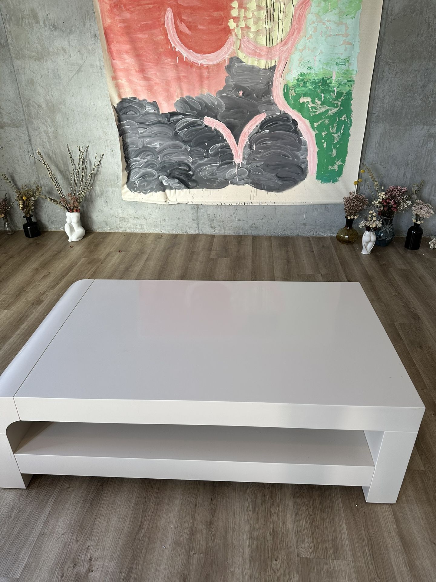 Modern Minimalist Blush Pink Coffee Table with Storage