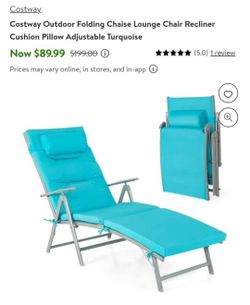 Costway Turquoise Lounge Chaise Chair Folding