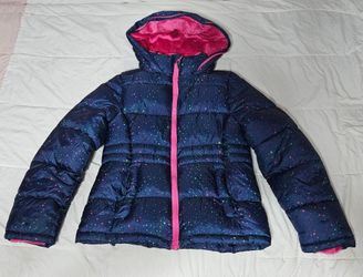 Girls Navy Hooded Puffer Jacket