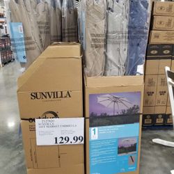 10FT Solar LED Patio Umbrella Outdoor Market Umbrella w/ Lights Backyard Pool Deck Garden Sun Shade Parasol