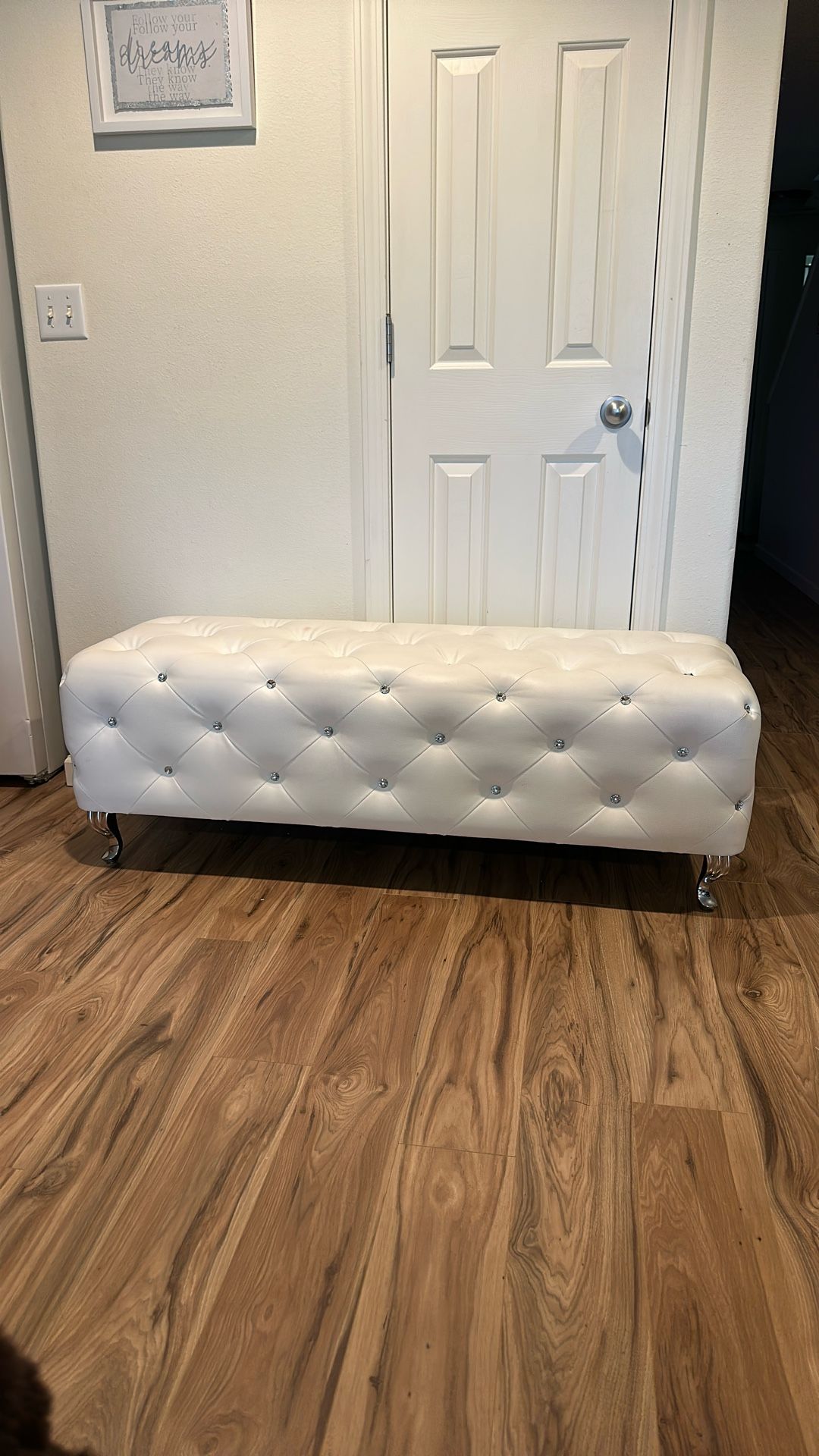 White Padded Bench With Rhinestones 