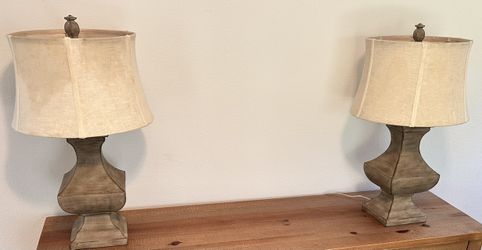 Wooden Table Lamp with Shade -Set of 2