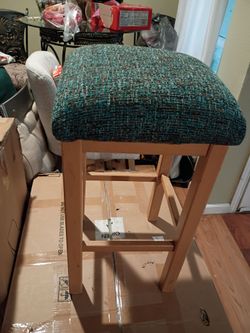 Backless Bar Stool with Teal Woven Seat